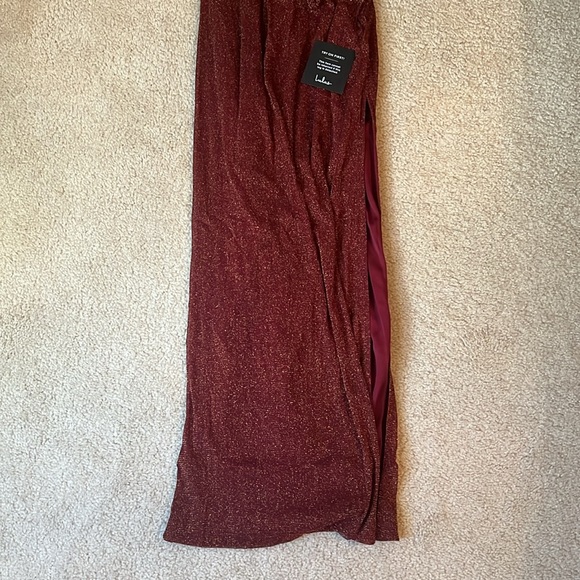 NWT Lulus Next Please Gold and Burgundy Cowl Neck Bodycon Dress - Picture 14 of 15